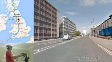 Man Cycling around the UK in Virtual Reality using Google Street View