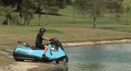 This amphibious Motorcycle can turn into a Jet Ski with a Touch of a Button