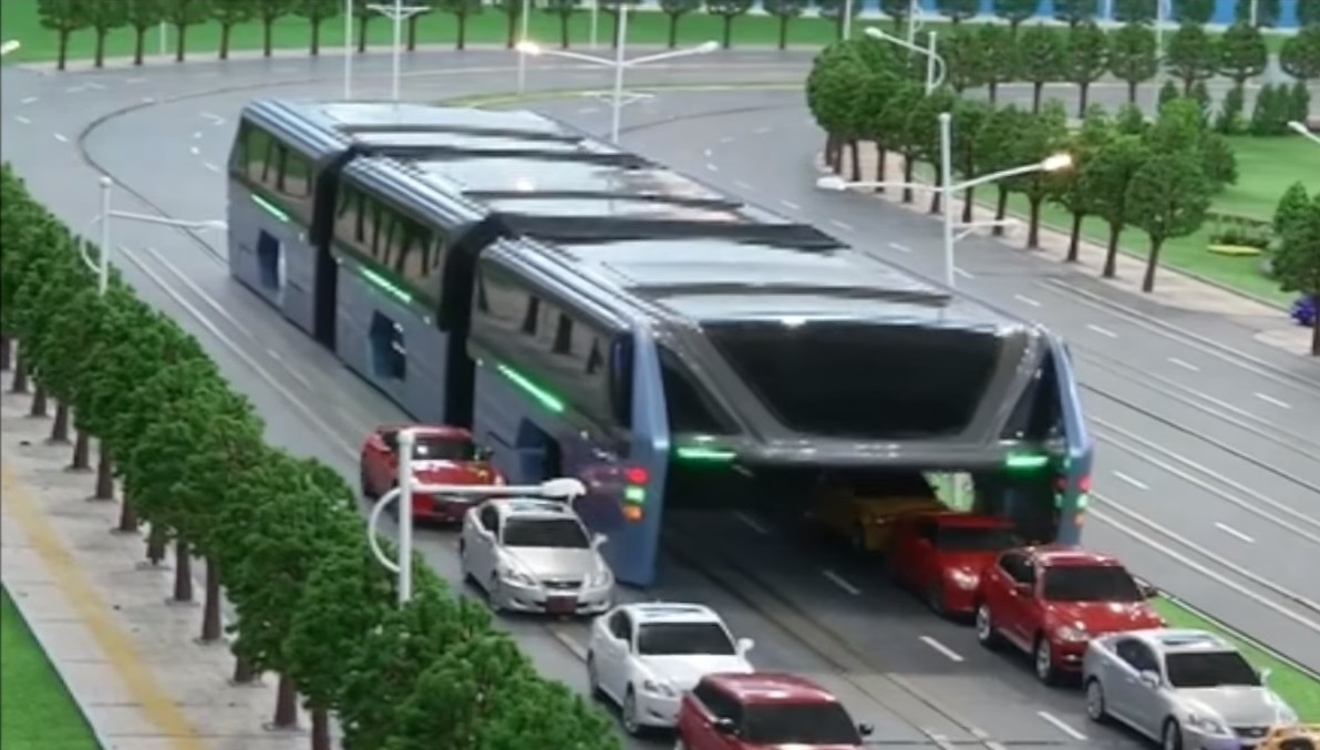 Futuristic Elevated Bus Hits the Road in China