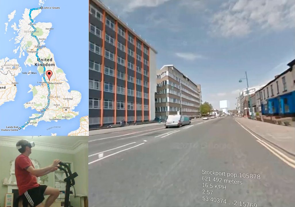 Man Cycling around the UK in Virtual Reality using Google Street View